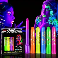 6Pcs UV Neon Face Painting Kit,Glow in the Dark Under UV Lights,Black Light Glow Makeup Kit,Washable Water Soluble Face Painting 1