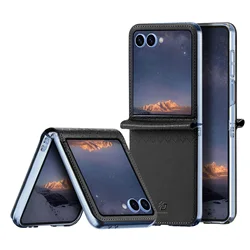 Premium Shockproof Leather Flip Phone Case - Ultra - Thin Checkered Design - Galaxy Z Flip7 FE (Black)