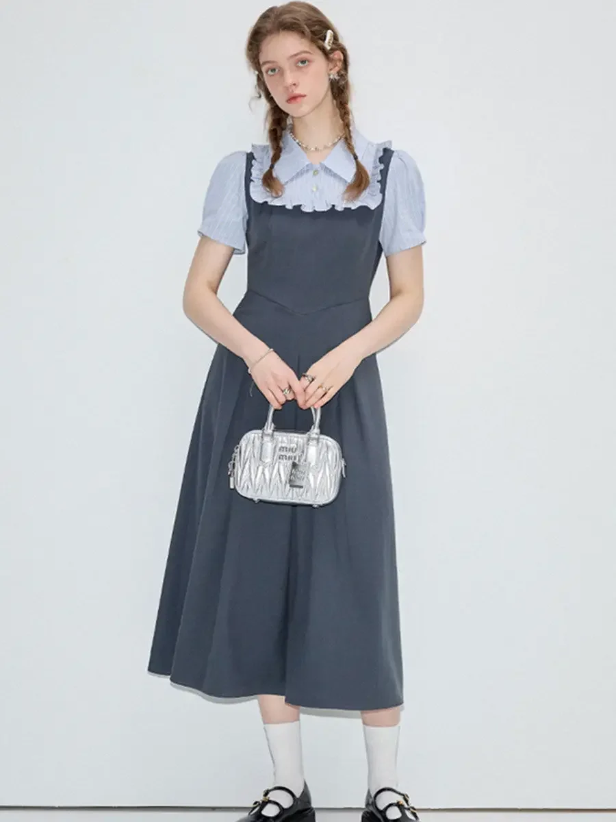 

Элегантное французское облегающее платье NONSAR из двух частей с коротким рукавом, женское летнее плиссированное платье средней длины с воротником-поло