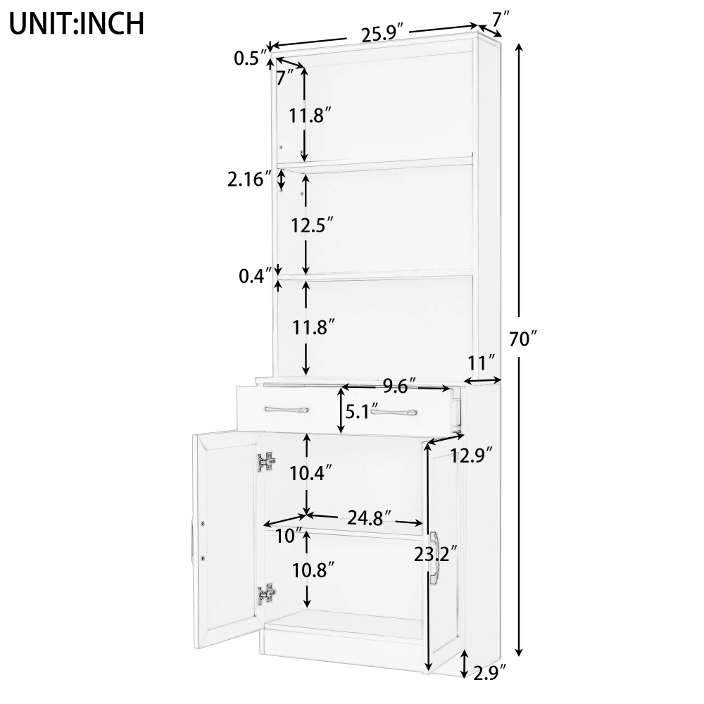 Bathroom Storage Cabinet, Cabinet With Two Doors And Drawers, Adjustable Shelf, Three-layer Open Shelf, MDF Board, Black 6