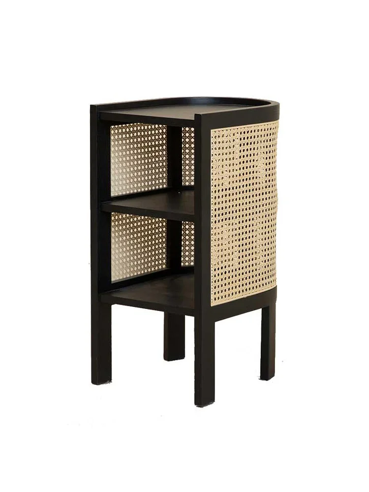 

Solid wood rattan bedside table Japanese small side cabinet storage simple sofa side several storage cabinets