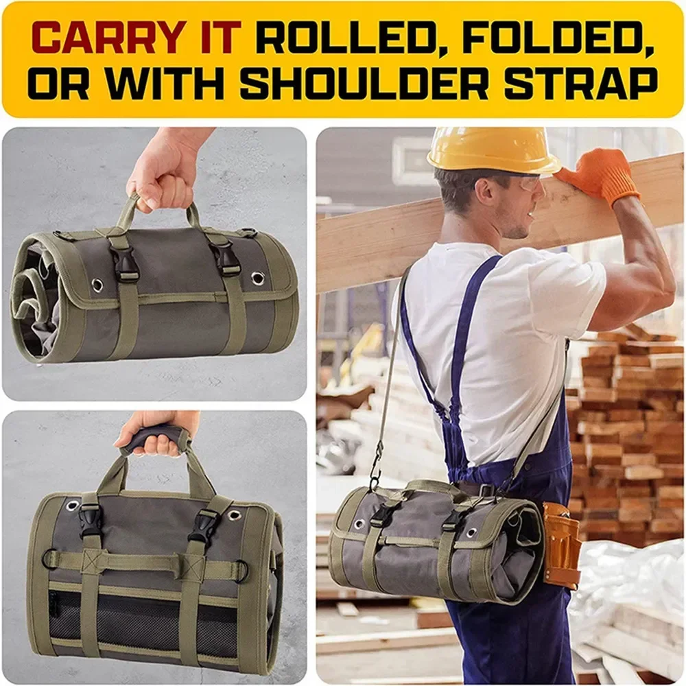 

Duty Detachable Wrench Mechanic Tool Roll Cloth Bag Up Organizer Electrician Oxford Storage Pouches Heavy