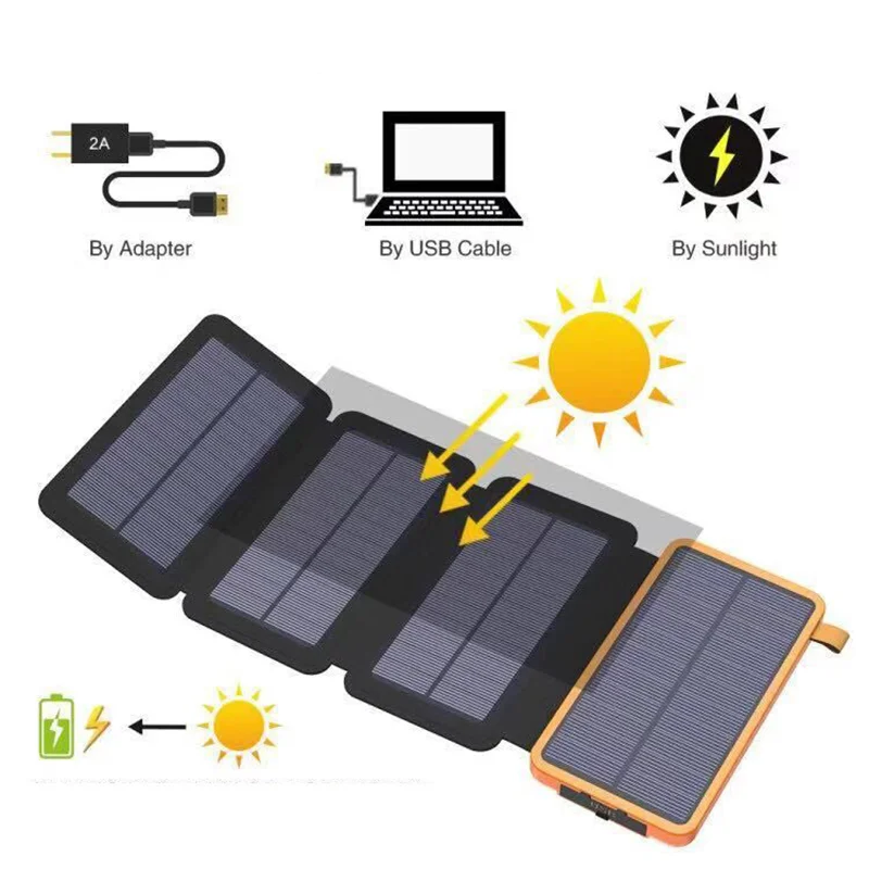 Xiaomi Solar 10000mAh Power Bank Foldable Large Capacity Charger Compatible Portable Fast Charging For iPhone Samsung Huawei NEW 5