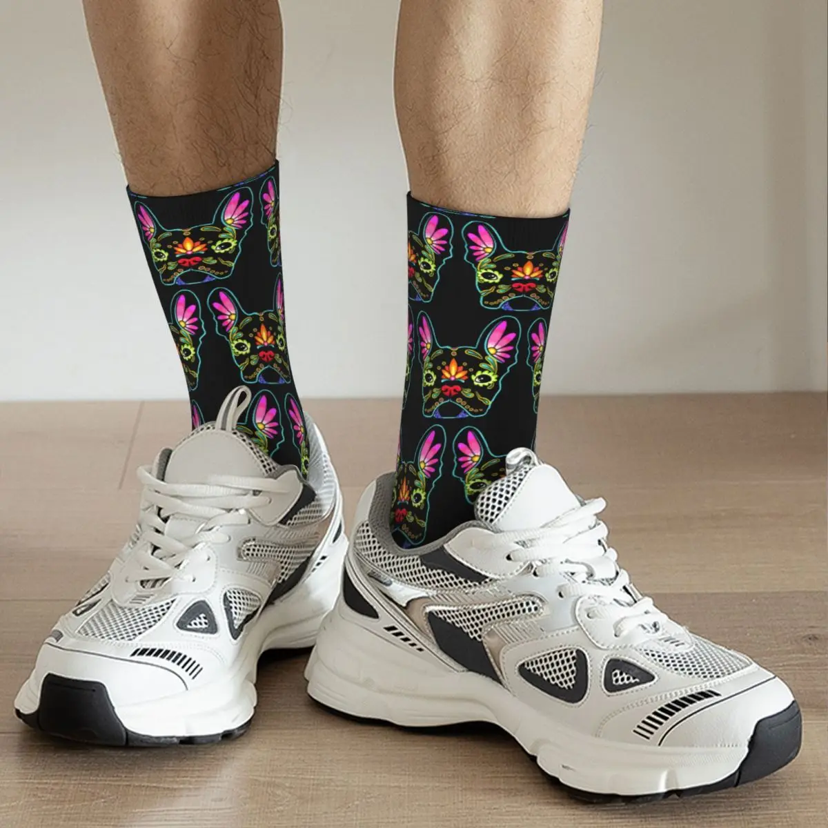 Day Of The Dead French Bulldog In Black Sugar Skull Dog Adult Socks Unisex socks,men Socks women Socks