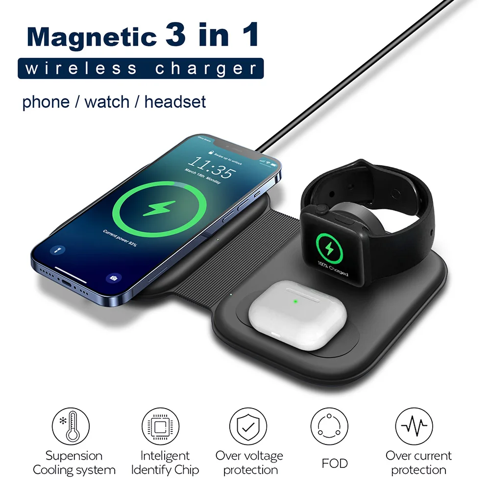 3 In 1 Wireless Charger Stand For IPhone 14 13 12 11 XR XS Apple Watch Fast Charging Dock Cable Station for Airpods Pro IWatch 8