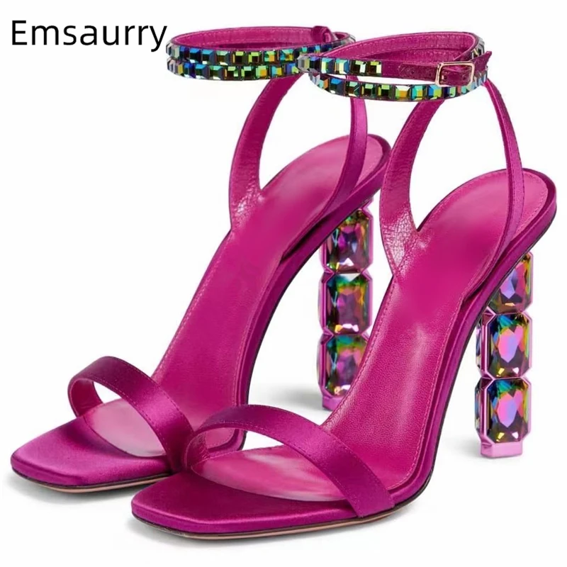 Crystal Embellished High Heel Sandals Women Diamond Ankle Strap PVC