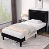 Double size platform bed frame adjustable cushioned headboard, sturdy wooden strip support, easy to assemble 5