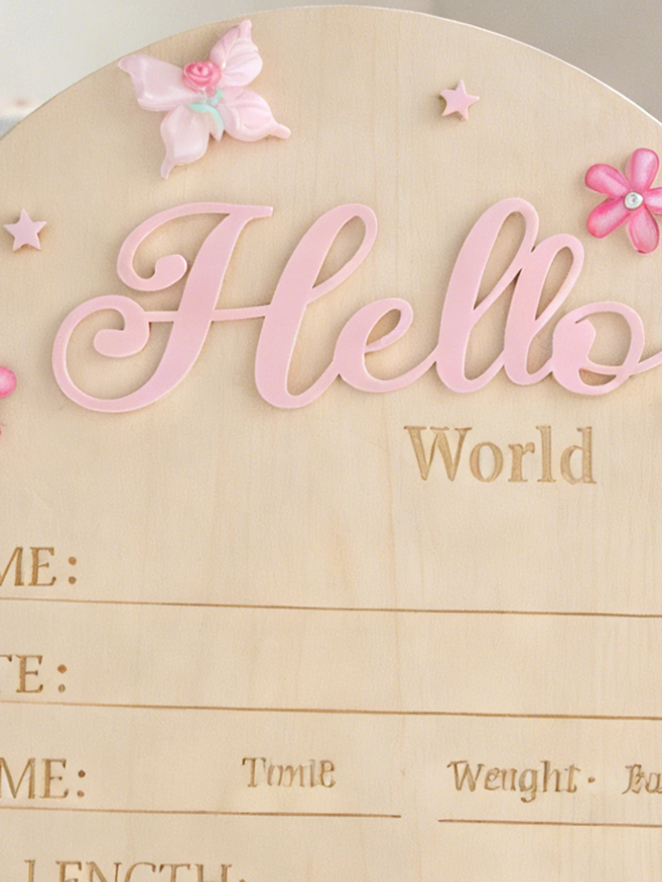 Ylsteed Rosa Schmetterling Hallo Welt Neugeborenen Namensschild Kleine Blume Stern Deko Baby Geburt Ankündigung Neugeborenes Mädchen Foto Requisiten-HD – Detail 4