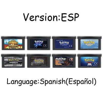 

Игровой картридж Pokemon GBA 32 бит, картридж для видеоигр, AshGray, с жидкими кристаллами, светильник Platinum, Gaia, испанский язык