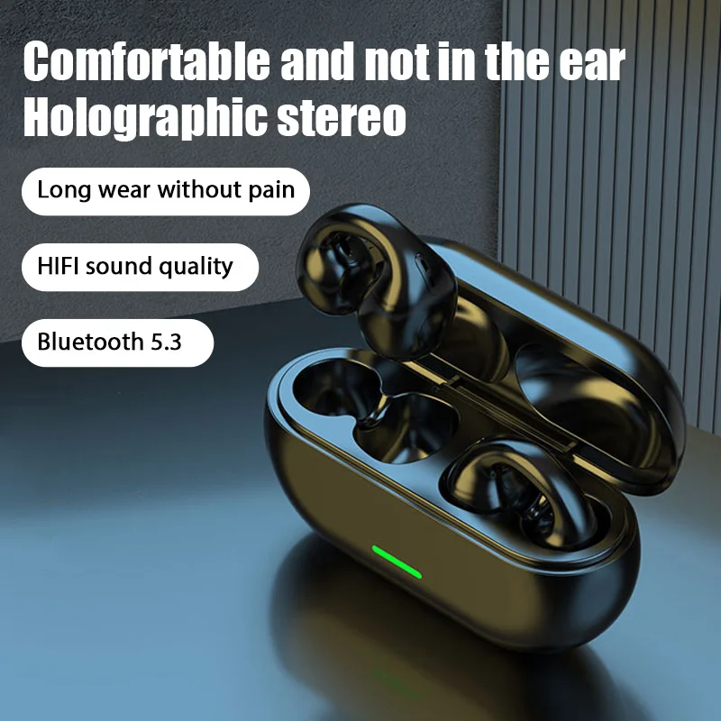 New Wireless Bluetooth 5.3 Earphones Clip-on Headphones Outdoor Sport Headset Touch Control Earbuds for Xiaomi Iphone Samsung