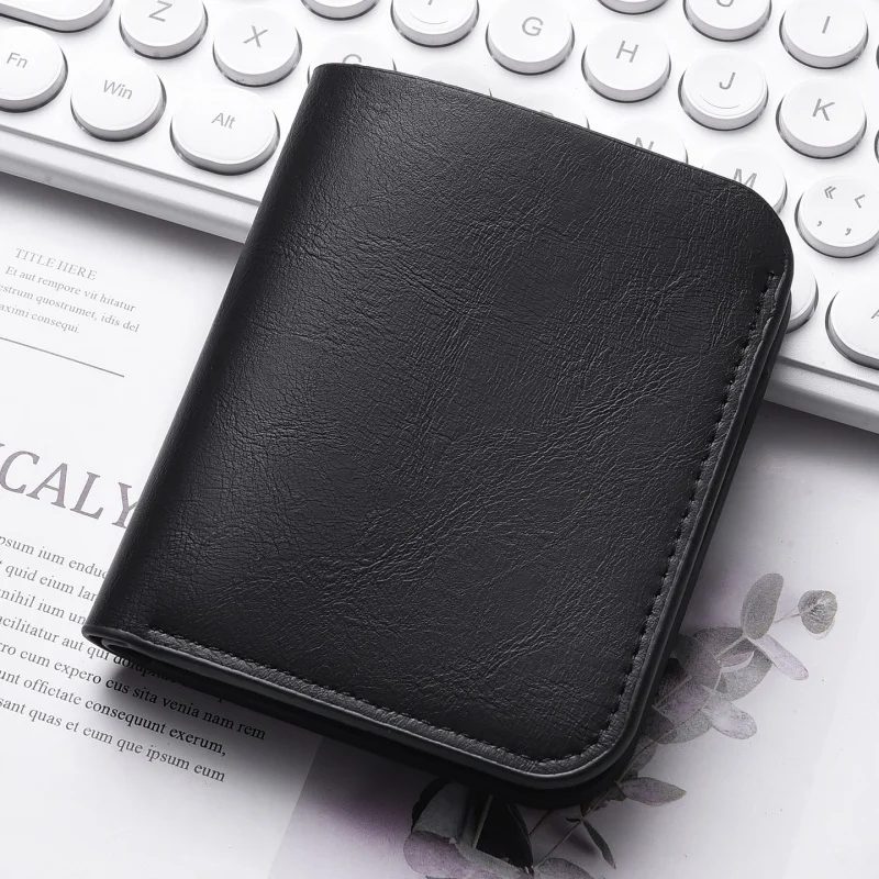 Genuine Leather Minimalist Mens Wallet Vertical Zip Around Bifold Slim RFID Blocking Vintage Retro Business Card Holder