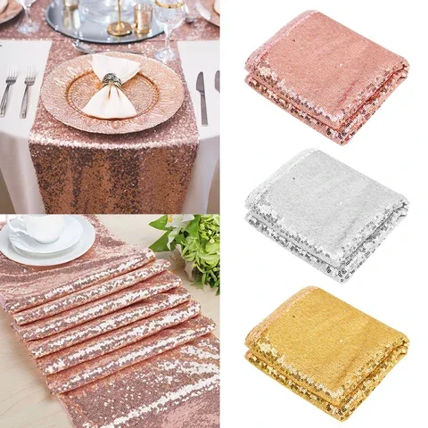 

Rose Gold Sequin Table Runner Glitter Table Cover for Wedding Birthday Party Table Decorations Baby Shower Supplies 180x30cm