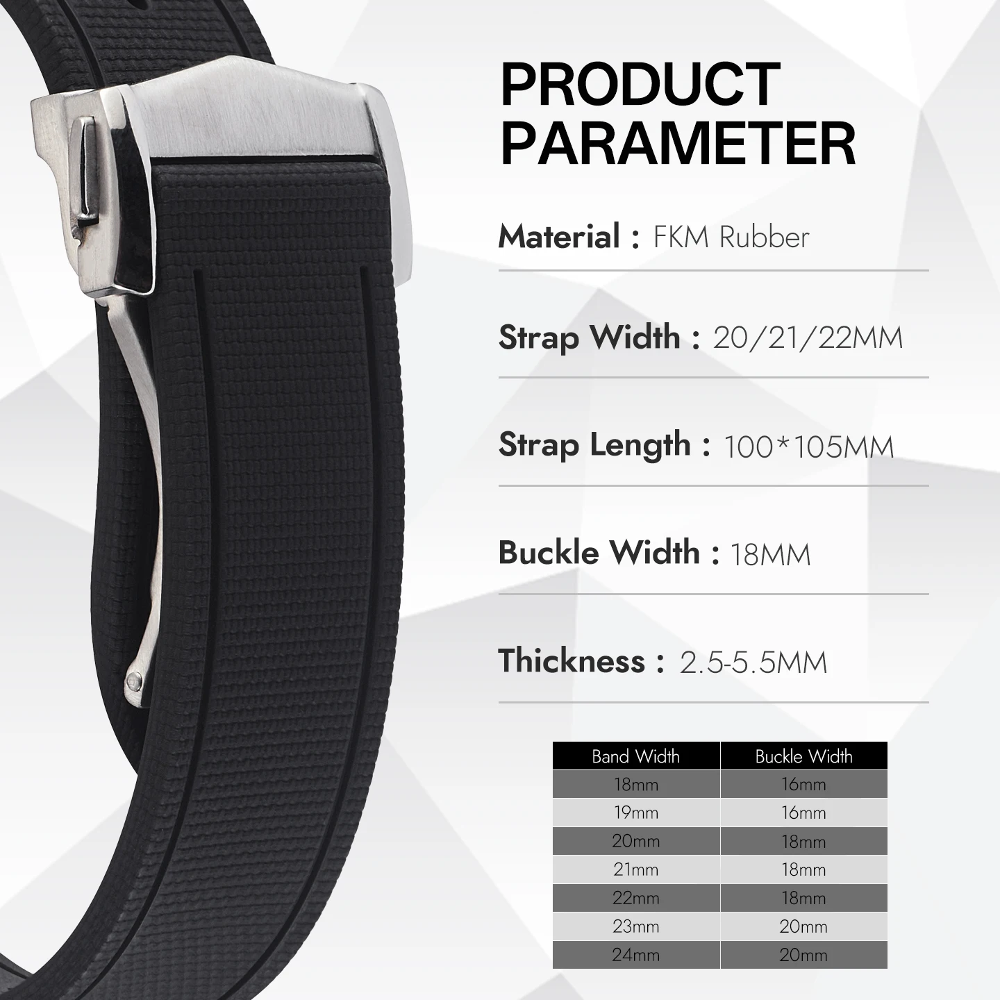 Enhanced Quick Release Universal FKM Rubber Watch Strap, Multi-Size Adjustable Bracelet