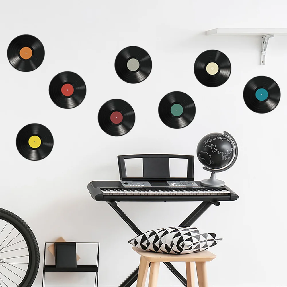 

8pc 24.5*24.5cm Black Vinyl Records Wall Stickers Decorative Murals Retro Living Room Bedroom Wall Hanging Home Decoration