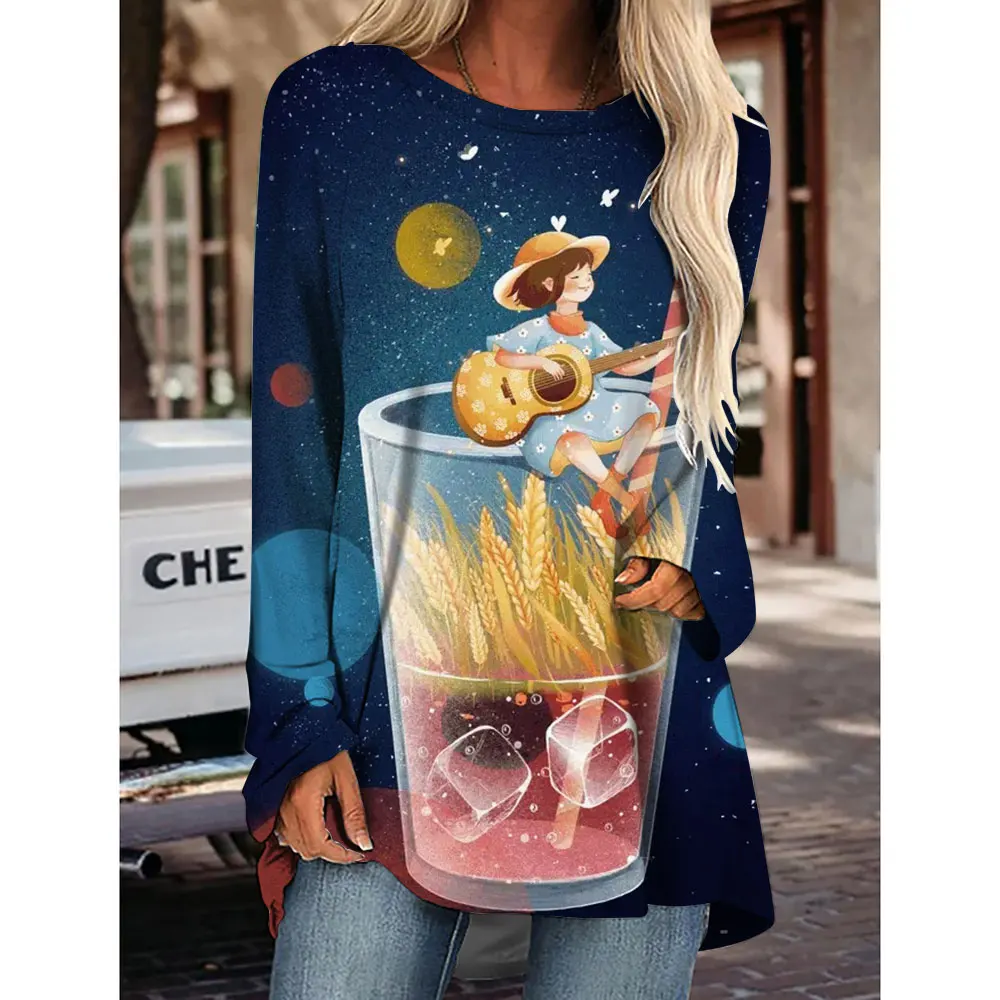 

Женская футболка с длинным рукавом, свободного покроя