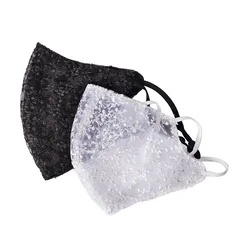 Elegant Lace Chiffon Embroidered Face Mask - Women's Fashionable Adjustable Sunscreen Accessory (2 - Pack) (2pieces)