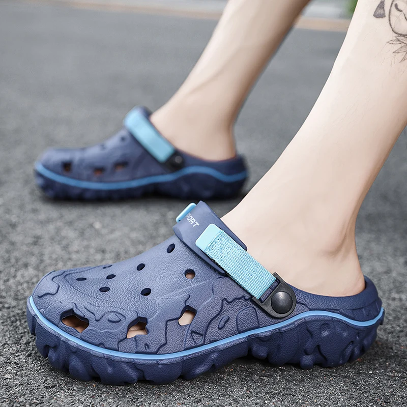 

Summer Men's Clogs Breathable Hollow Platform Slippers for Men Outdoor Casual Beach Shoes Light Soft Sole Non-slip Slides Shoes