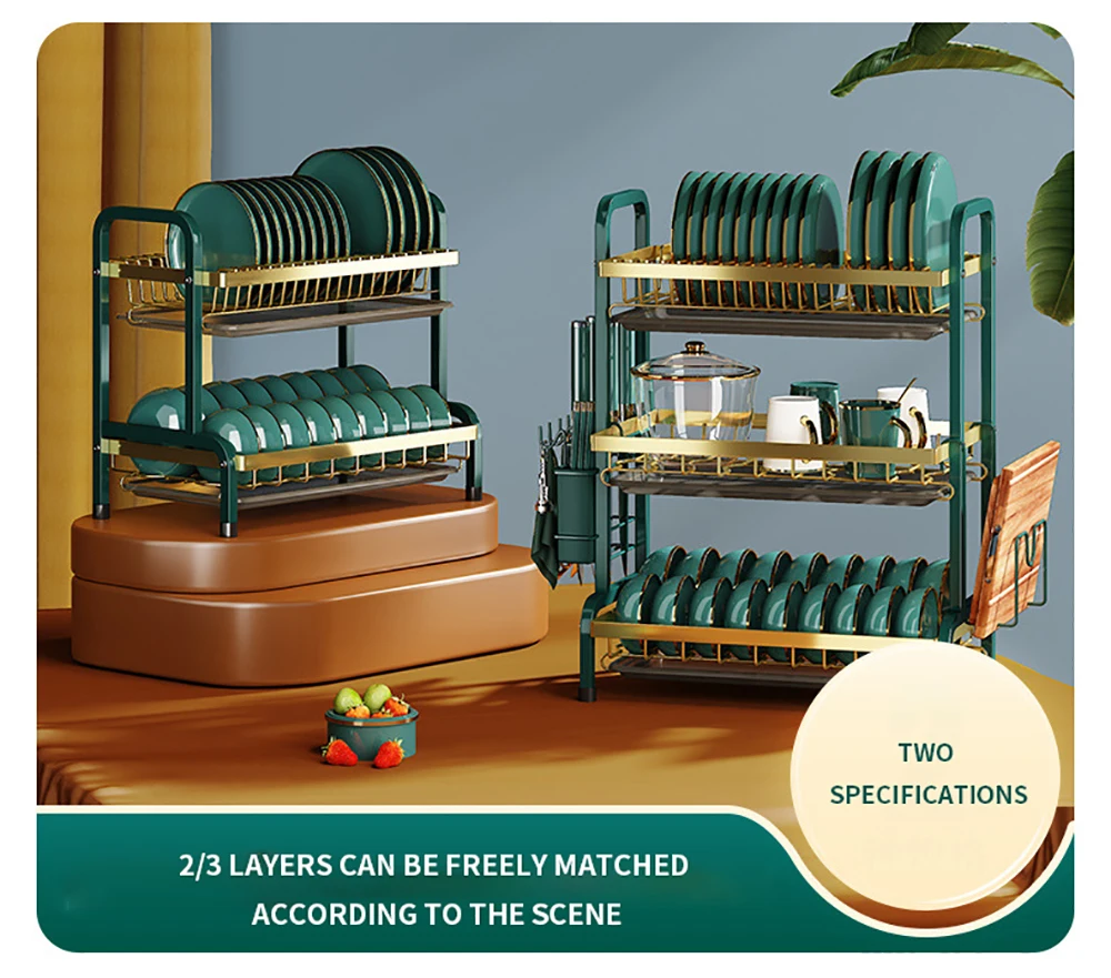 New Kitchen Bowl Rack draining Dish Storage Green Household Dishes