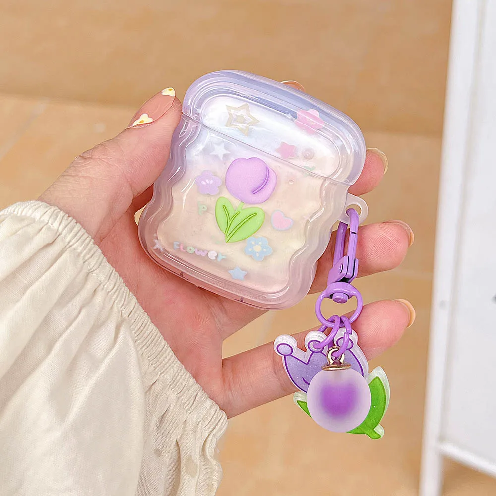 AirPods本体 ラベンダー色 AirPods 1/2/3 Pro用ケース,キュート,グラデーション,パープル