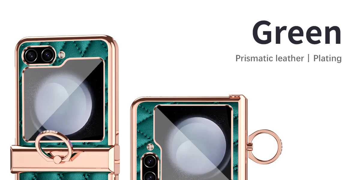 Leather Diamond Grid Metal Finger Ring Phone Case For Samsung Galax 4 3 Hard Platinghockproof Cover for Z Flip5_voghion.com