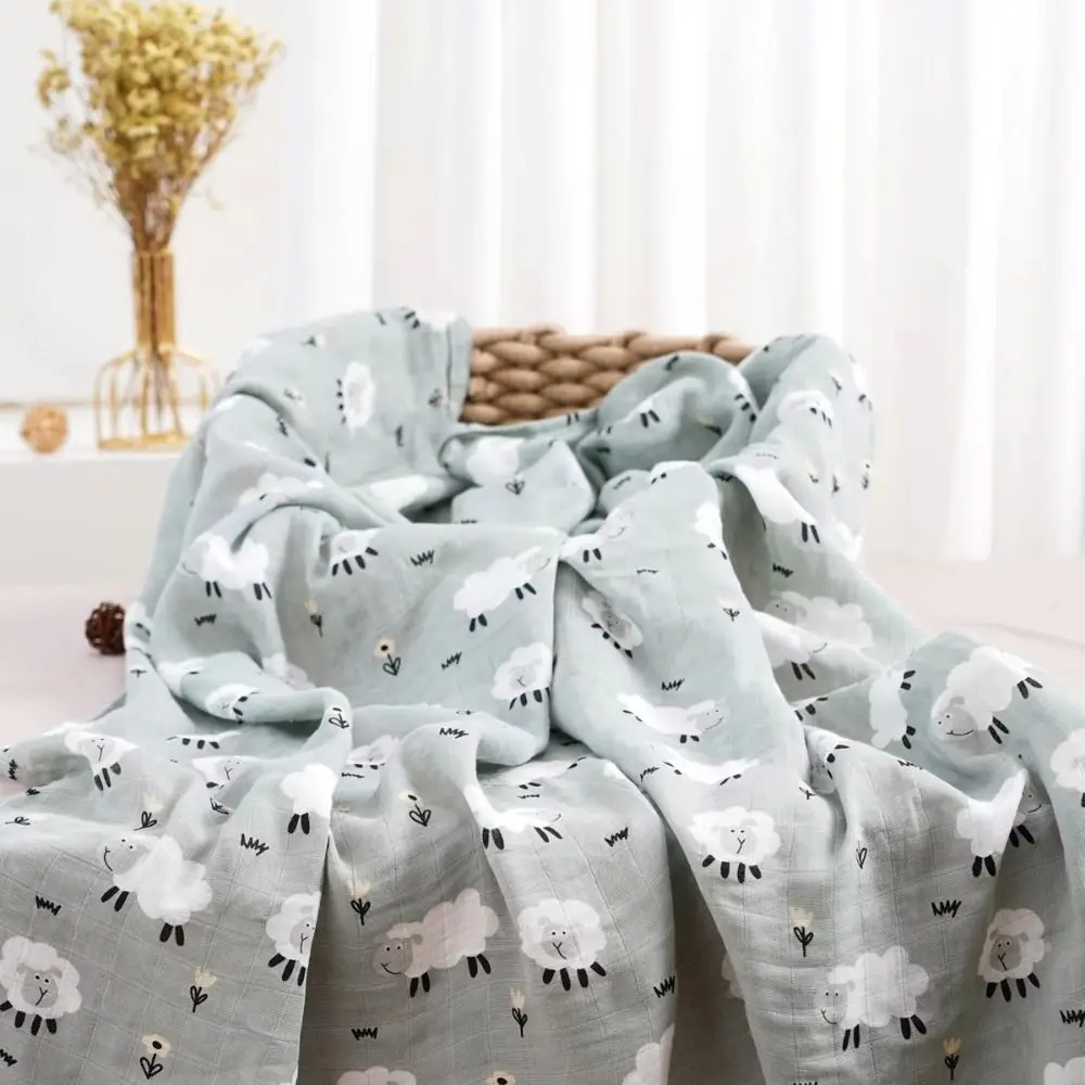 Soft Baby Swaddle Blanket Cartoon Print Cotton Baby Wrap Sleeping Bag Hypoallergenic Double Layer Baby Stroller Cover