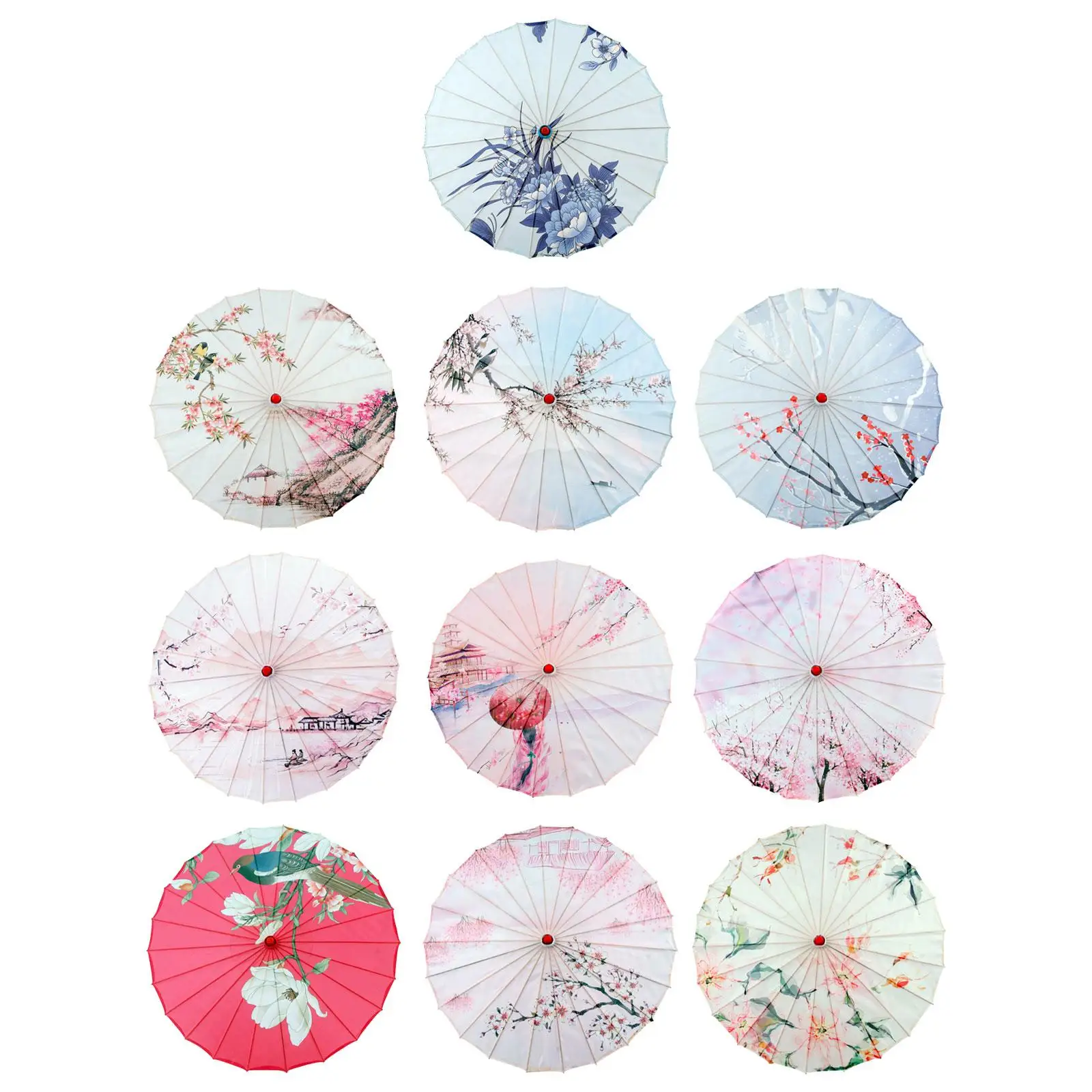 

32" Handmade Chinese Oiled Paper Umbrella Classical Dance Umbrella for Costumes Blue Flower Rainproof Handmade Dance Umbrella
