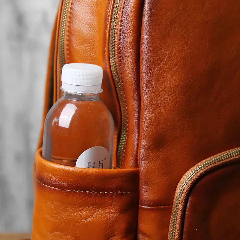 NZPJ Men's Genuine Leather Backpack Top Layer Cowhide Large Capacity Casual Travel Bookbag Korean Version Fashion Computer Bag