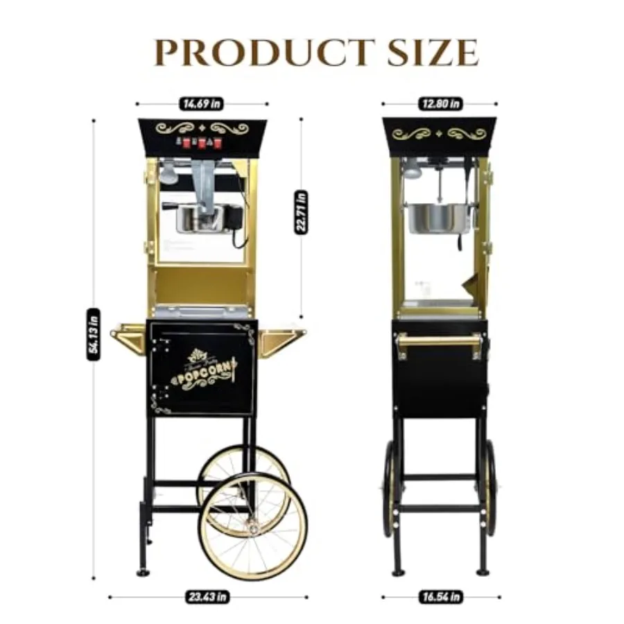 Popcorn Machine with Cart, Popcorn Maker with 12 Oz Kettle, Vintage Movie Theater Style Professional Cart with 4 Cups and 1 Sco image 4