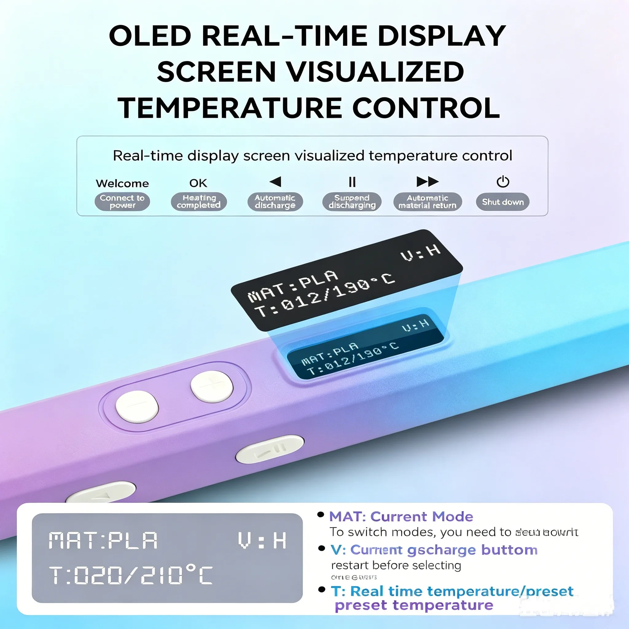 3D 프린팅 펜 OLED 디스플레이 조절 가능한 온도 빠른 압출 PLA 필라멘트 장착 DIY 아트 공예 도구 어린이를 위한 선물