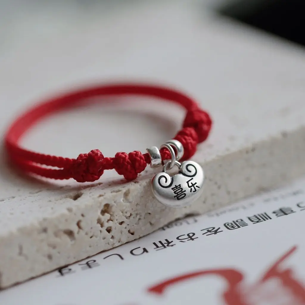 

Joy. Ping An Silver Ingot Solid Long Life Lock Woven Bracelet Female Red H Good Luck and Rope Advanced Gift Evil Wise Jewelry