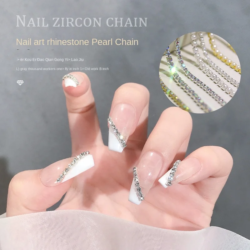 

Nail Rhinestones Chain Silver AB Colors Stone 3D Nail Art Decorations Accessory Metal Steel Ball Chain Charms Jewelry Nail Bead
