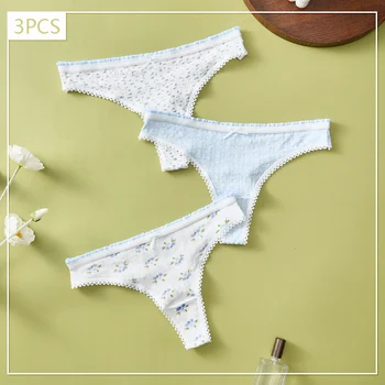 3pcs Cotton Women'S Panties Sexy Thongs Woman Bikini Flower Comfortable Soft Women Underwear
