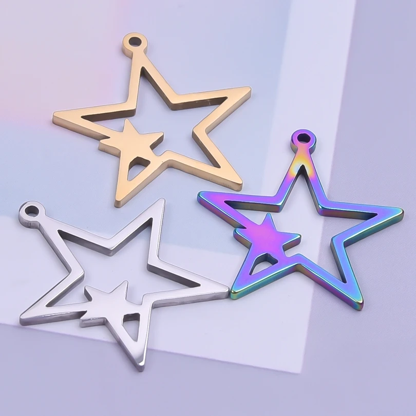 

6pcs/lot Charms Stainless Steel Star Pentagram-star Handmade Pendant Making fit,Vintage Earrings,DIY For Bracelet Necklace