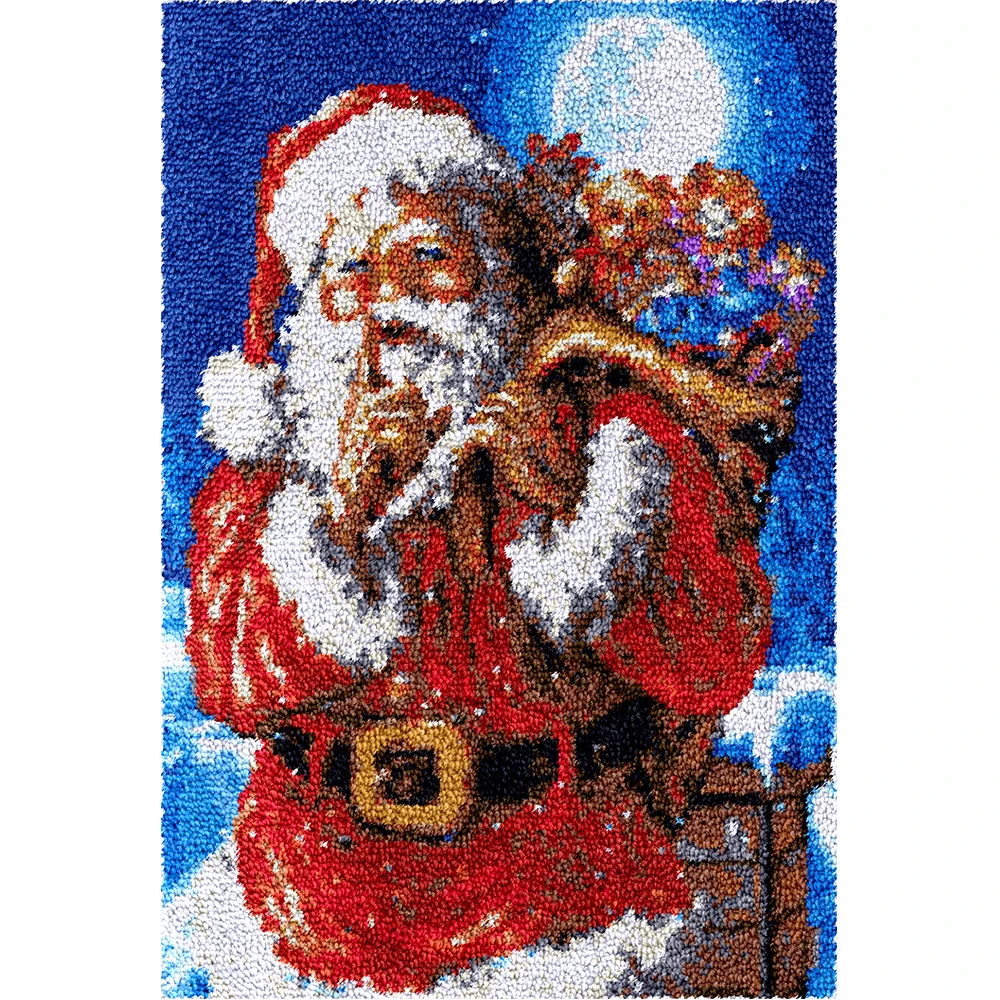 

Latch Hook Rug Kit, Santa Claus Pattern Printed Canvas Christmas Decoration DIY Rug Crafts Arts Carpet Festival Gift