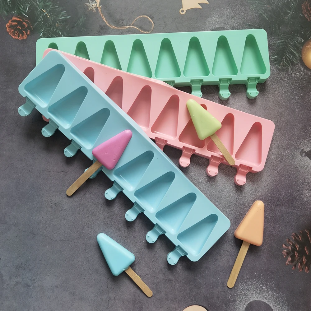 

8 Holes Triangle Shaped Ice Cream Popsicle Mold Silicone Ice Pop Mold Ice Cube Chocolate Pudding Cake Gift Baking tools