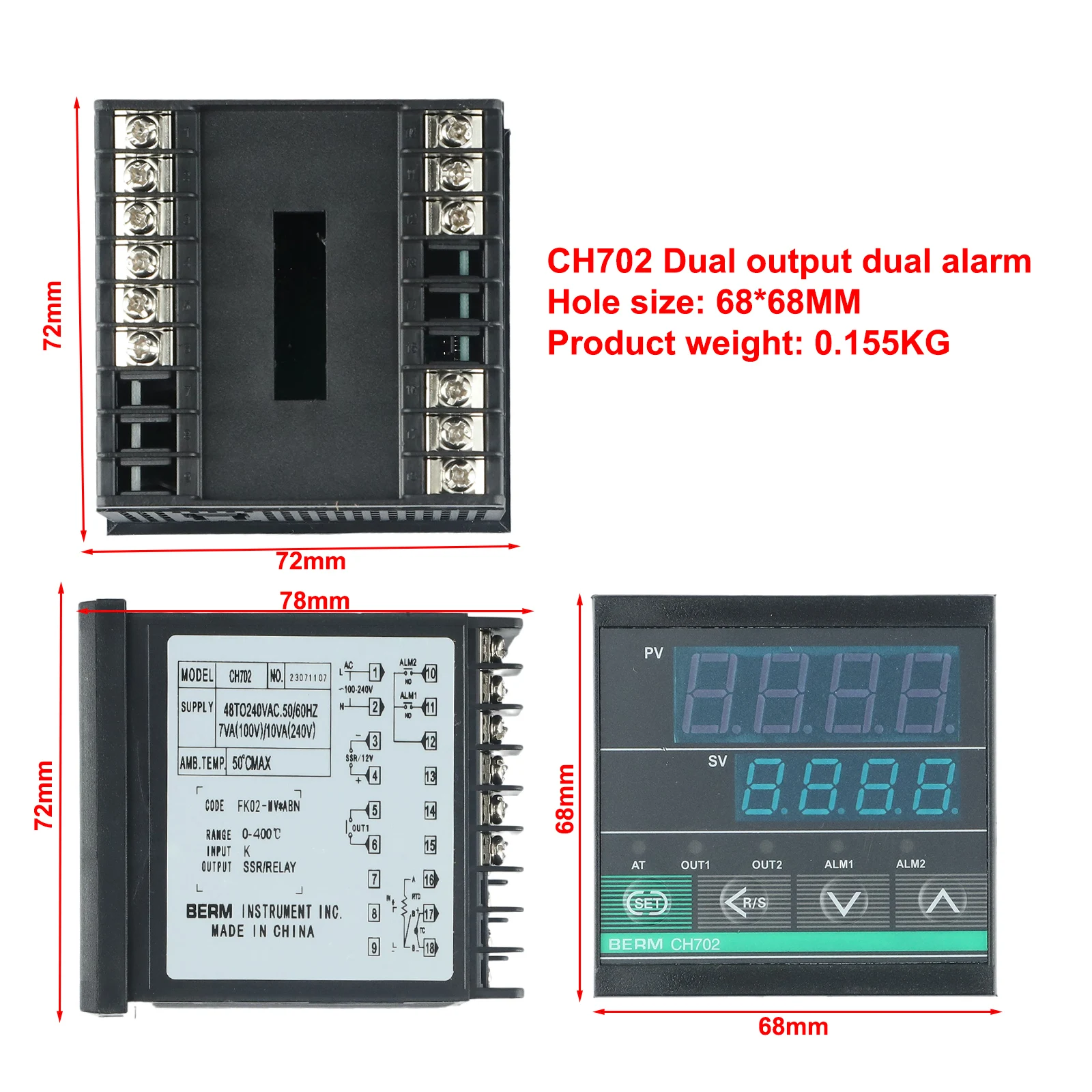 

Reliable Temperature Control CH702 Dual Alarm Mode Clear Display Stable Power Supply Perfect for Various Equipment