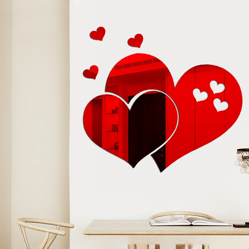 3D Acrylic Mirror Wall Stickers DIY Wall Mirrors Sticker Removable Self Adhesive Aesthetic LOVE Tiles Decals Home Decoration