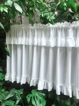Tende corte con doppio cappuccio in tulle tinta unita bianco, tende corte oscuranti decorative per armadietti da cucina per finestre 1