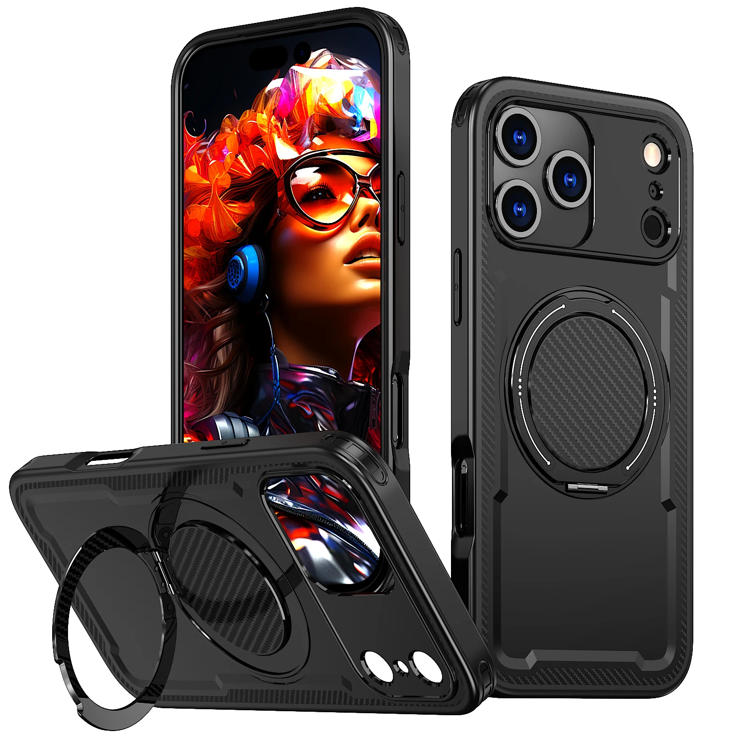 Magnetic Rotating Stand Shockproof Phone Case with TPU Frame and Metal Bracket