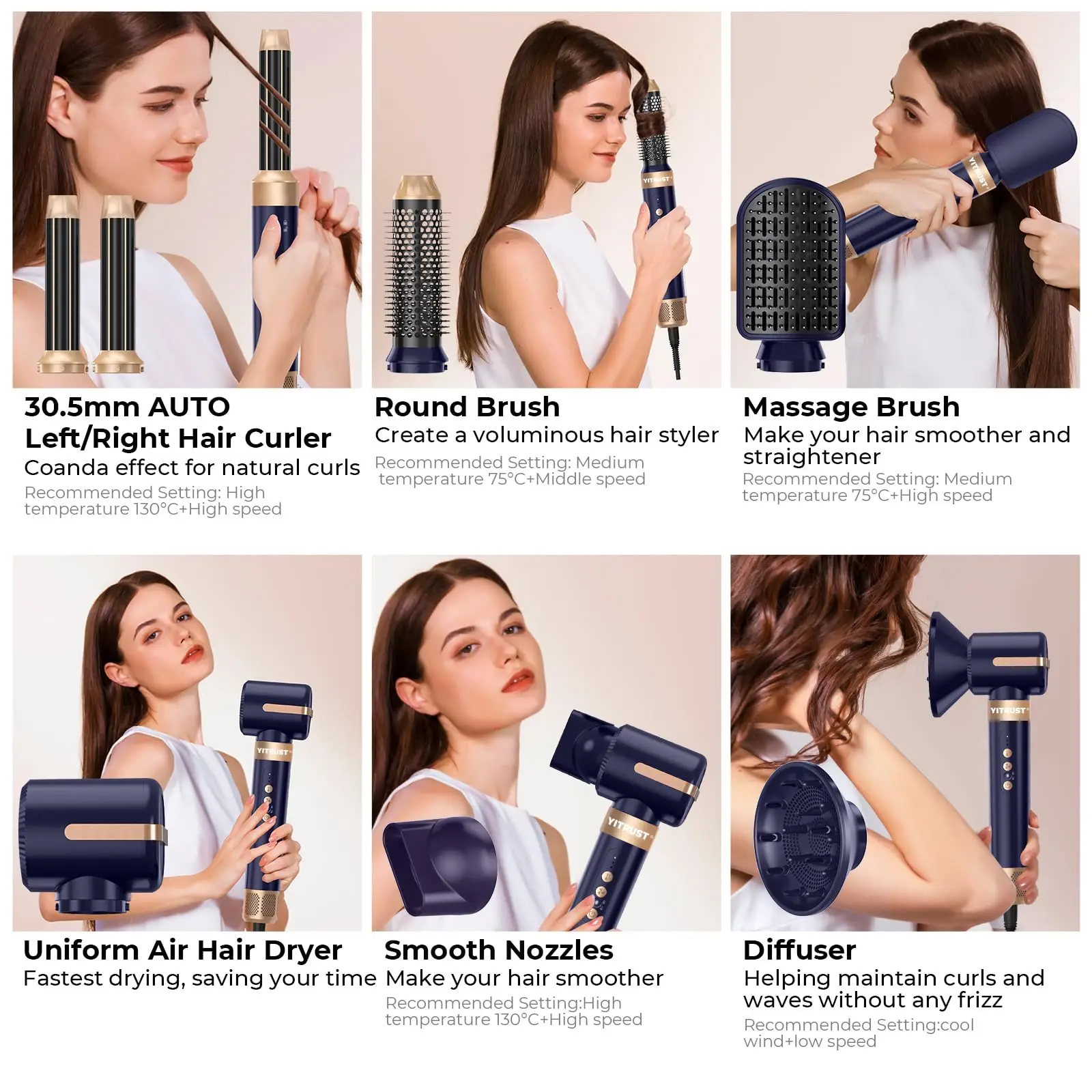 7 1 ヘアドライヤーブラシブラシレス高速ヘアドライヤーディフューザー