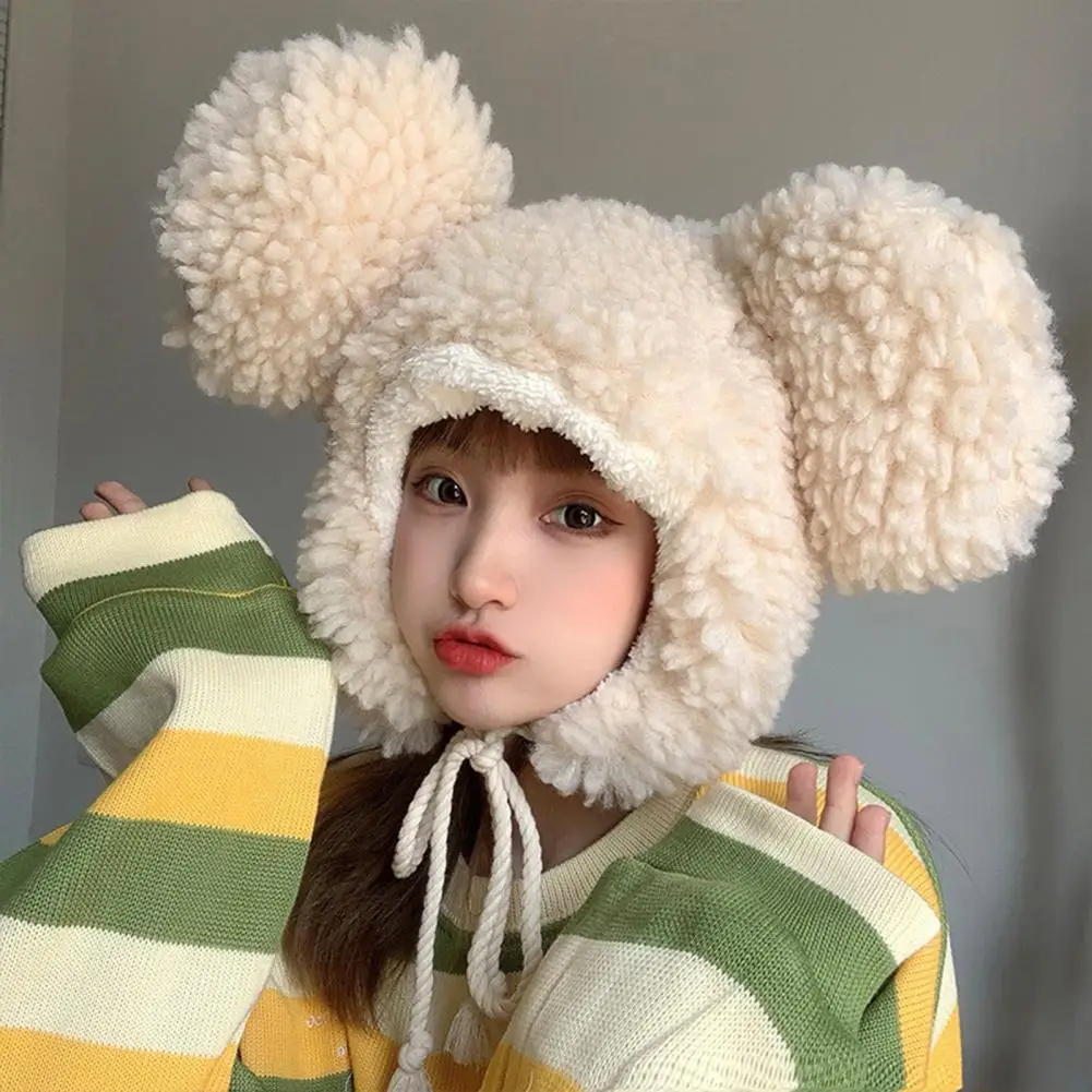 Women Winter Hat Unisex Cartoon Thicken Bear Head Shape Windproof Cap Photo Props Bear Ears Women Men Beanie Women Headwear 4
