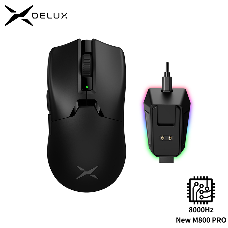Delux New M800PRO Wireless Gaming Mouse PAW3395 8KHz Polling Rate RGB Charging Dock 100 million clicks Microswitch Macro for PC