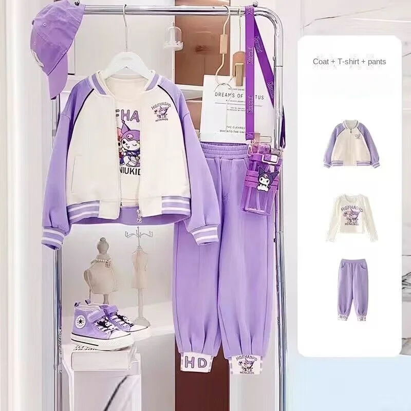 سانريو كارتون مطبوع ملابس للبنات ، جاكيت طويل الأك...