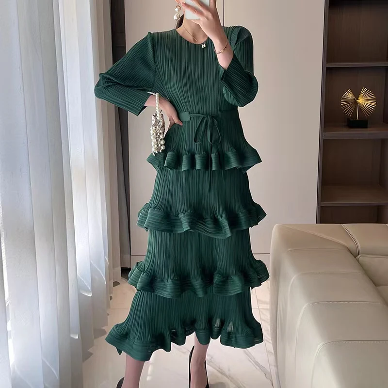 

Miyake Pleated High-grade Dress Temperament Women's Clothing 2022 Autumn New Casual Party Cake Vestidos fashion elegant