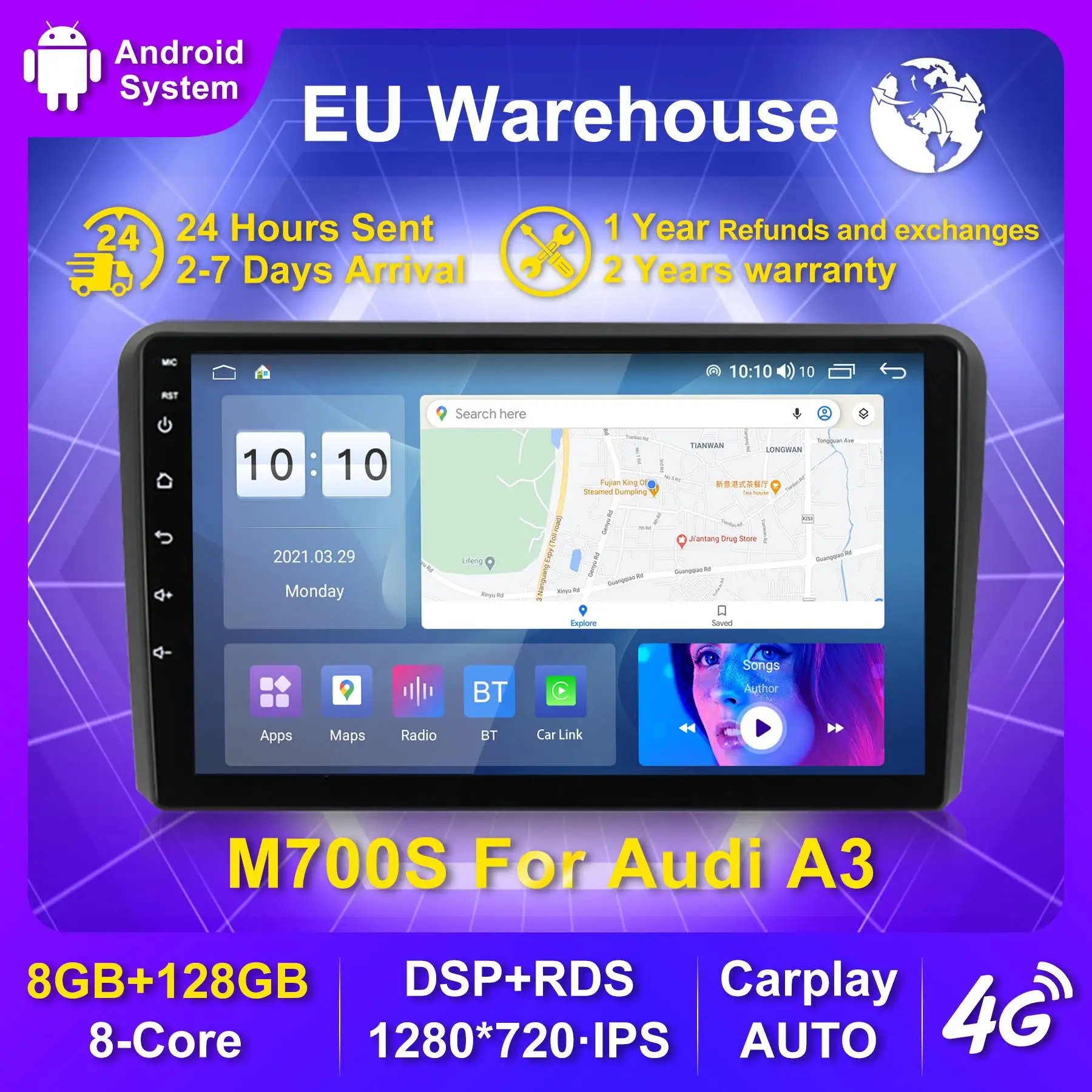 IPS DSP 6G + 128G Android 10 0 автомобильный DVD GPS для Audi A3 8P 2003-2012 S3 2006-2012 RS3 Sportback 2011