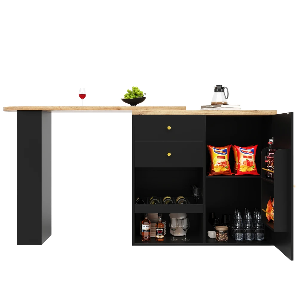 360 ° Drehbarer Stehtisch (Hauptrap 105 x 39 x 102 cm) mit 4 Schubladen und offenen Regalen, geeignet für Esszimmer/Arbeitszimmer/Wohnzimmer – Detail 35