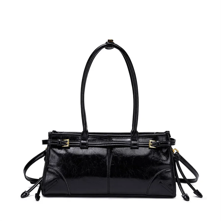 2025 New Soft Lux Boston Style Women's Motorcycle Fashion Crossbody Shoulder Bag Layered Oil Wax Leather Single Strap