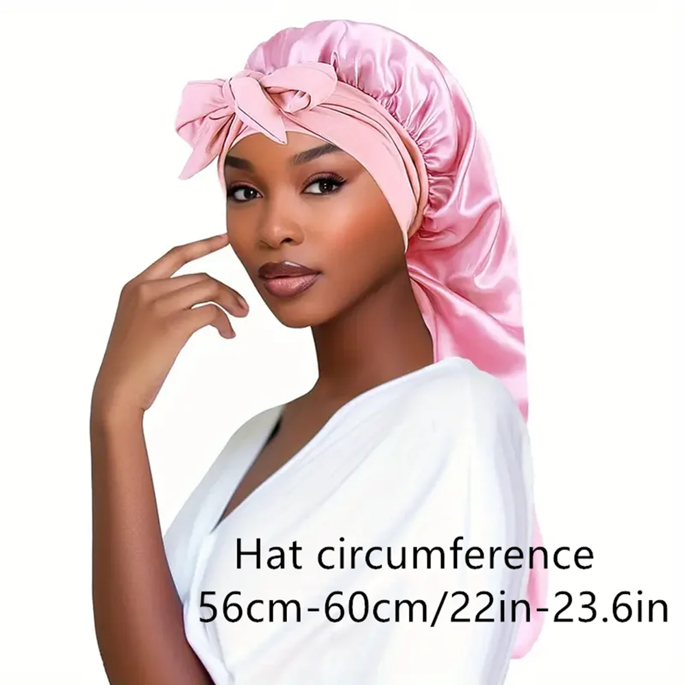Bowknot Braid Bonnet Unscented Satin Sleep Cap Elastic Band Long Tie for Women Breathable Night Hair Bonnet hair bonnet satin bonnet satin nightcap sleeping cap