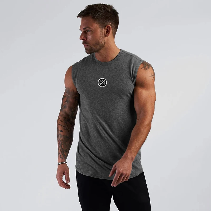 

Gym Running Workout Mens Sleeveless O-Neck Vest Cotton Clothing Fashion Sporting Casual Tank Top Weightlifting Fitness Singlet