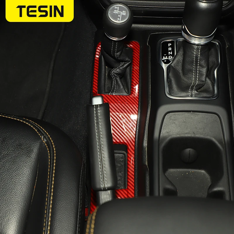 TESIN 자동차 4WD 기어 시프트 패널 장식 커버 Jeep Wrangler JL 2018+ Jeep Gladiator JT 2018+ 인테리어 액세서리